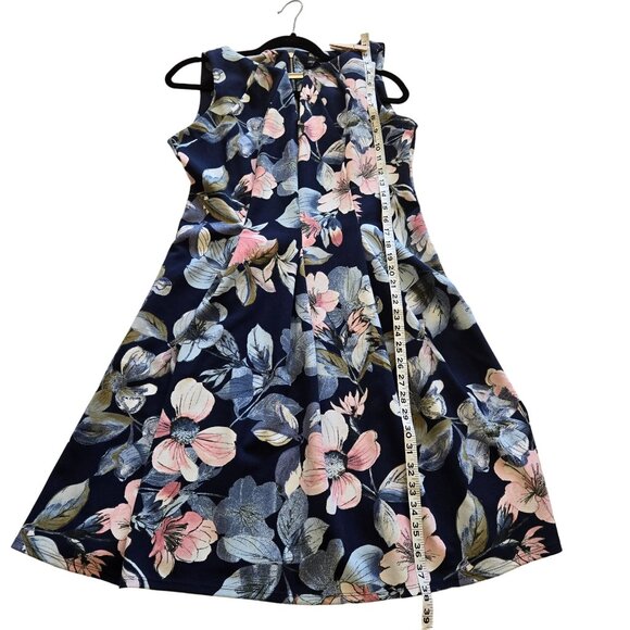 Liz Claiborne Sleeveless Pleated Navy Blue Floral Dress Women's 10 - Picture 12 of 12
